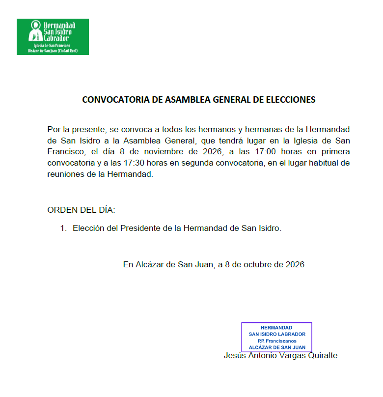 CONVOCATORIA ASAMBLEA GENERAL DE ELECCIONES